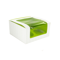 Boîte carton cup cake à fenêtre avec insert vert (pour 4 pièces)    H85mm