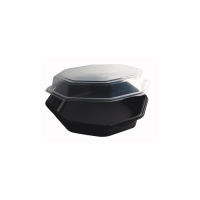 Saladier plastique octogonal noir avec couvercle charnière transparent "Octaview" 550ml   H50mm