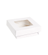 "Kray" vierkante doos van bruin karton met deksel en venster 135x135mm H50mm 700ml