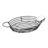 Oval black metal basket with integrated cup holder