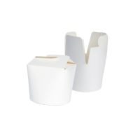 White round base cardboard container with flap closing
