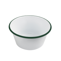 Enamel deep bowl straight edge white and steel green rim