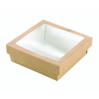Brown square "Kray" cardboard box with PLA window lid