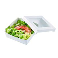 Boîte "Kray" carrée carton blanc avec couvercle à fenêtre en PLA 350ml   H50mm