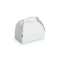 Witte kartonnen gebaksdoos met handvat 110x110mm H153mm