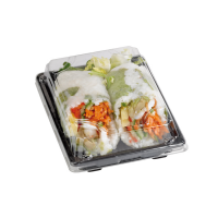 "Suky" black PET sushi tray with clear lid  220x140mm H40mm