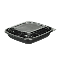 Square black PET salad bowl with transparent lid  190x190mm H45mm 750ml