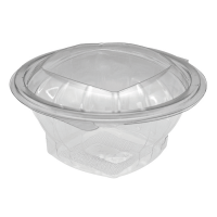 Round transparent PET salad bowl with hinged lid
