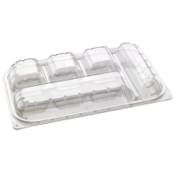 Clear PET lunch box with 5 compartments  330x210mm H50mm