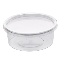 Round transparent PET Deli container with flat lid   H38mm 200ml