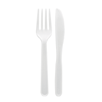 Kit mini couvert plastique PS blanc 3 en 1: fourchette couteau, serviette