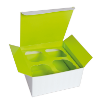 Cardboard cupcake box with green insert (for 4 pcs) 170x170mm H85mm