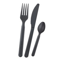 Black CPLA cutlery kit 3/1: fork knife spoon, wrap  H150mm