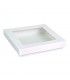 Boite "Kray" carrée carton blanc avec couvercle à fenêtre en PLA  155x155mm H50mm 900ml