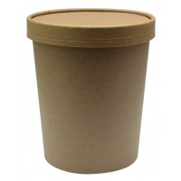 Pot carton brun chaud et froid avec couvercle carton 940ml Ø116mm  H135mm