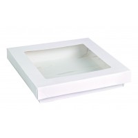 Boite "Kray" carrée carton blanc avec couvercle à fenêtre  205x205mm H40mm 1450ml