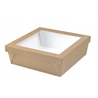 Boîte "Kray" carrée carton brun avec couvercle à fenêtre 265x265mm H50mm 3000ml