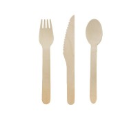 Wooden cutlery kit 3 / 1: fork knife tablespoon, kraft wrap  H165mm