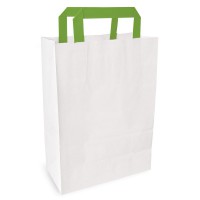 Papieren zak wit met groen gerecyclede handvaten