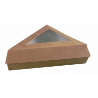 Kraft brown triangular cake box with window lid 155x130mm H45mm
