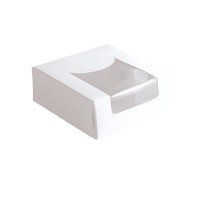 White cardboard square pastry box with window hinged lid  100x100mm H40mm