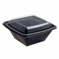 Square black PET twirl salad bowl  200x200mm H80mm 1000ml