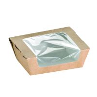 Boîte salade carton kraft brun à fenêtre 250ml   H40mm